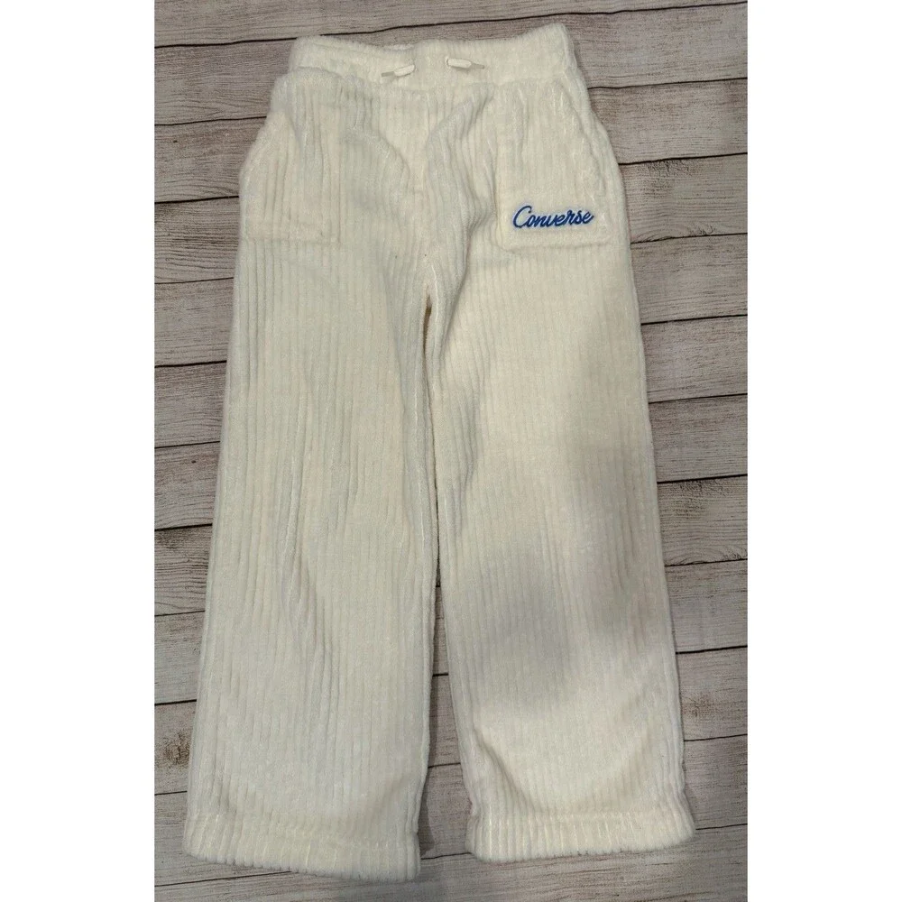 Converse kids' cream sherpa fleece corduroy wide-leg lounge pants Size 10-12